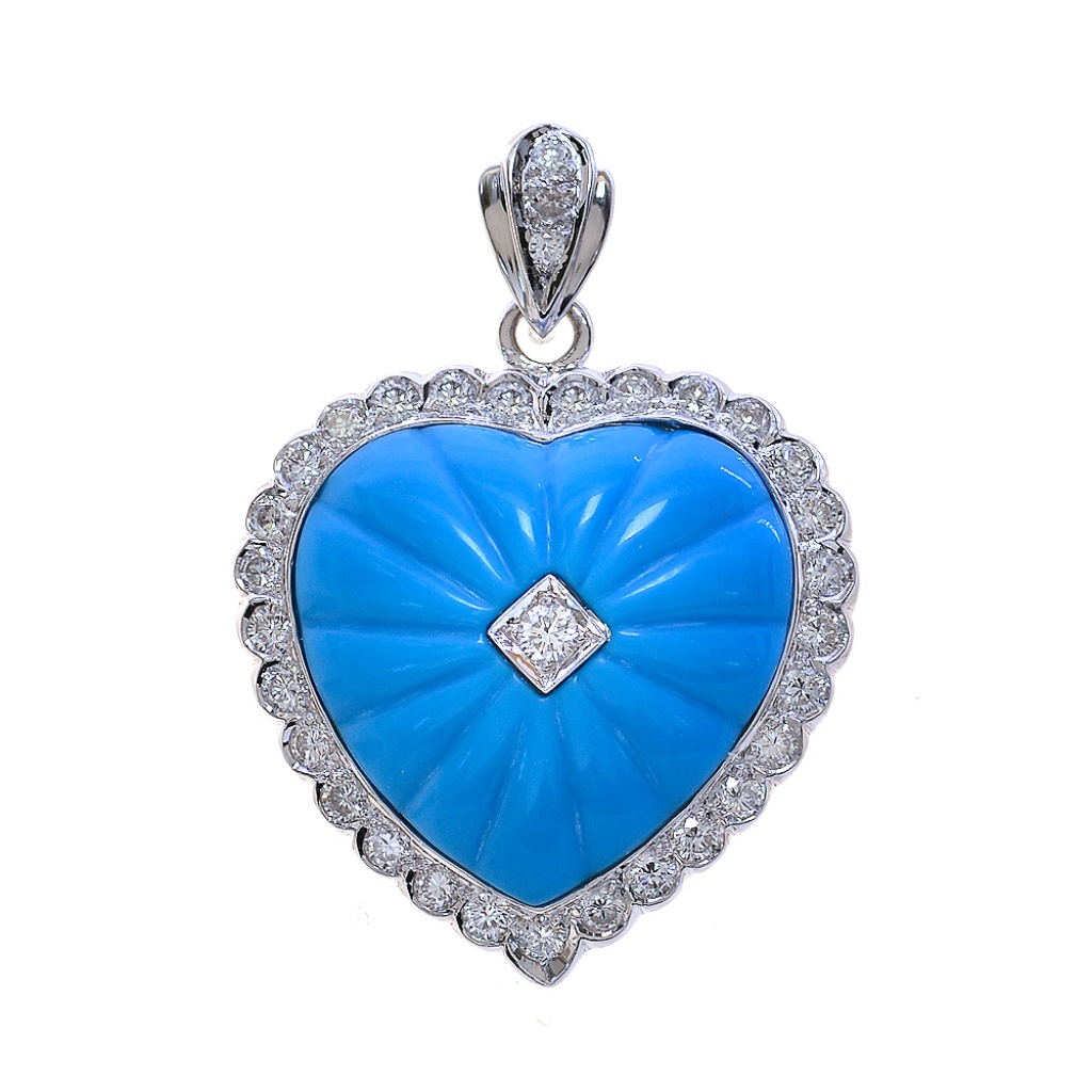 100 Ct Diamond  Turquoise Pendant 18k White Gold
